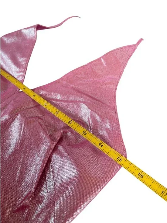 Rare Vintage Y2K Express Hot Pink 100% Leather Halter Top Skirt Set Sz XS Fest - Picture 11 of 16